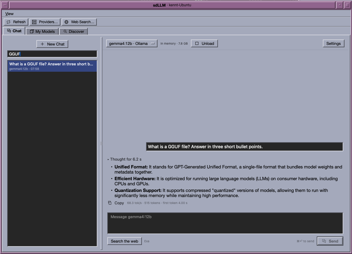 sdLLM chatting with a model running on the server's GPU